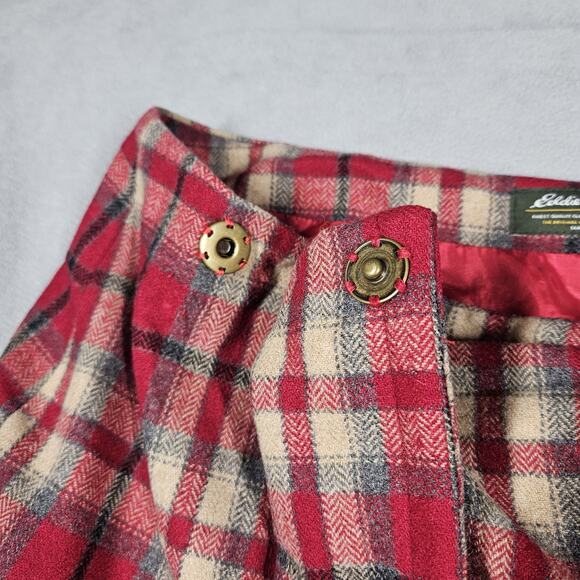 Eddie Bauer Skirt Womens 14 Petite Red Plaid Wool Blend Classic Prep Academia - Picture 3 of 13
